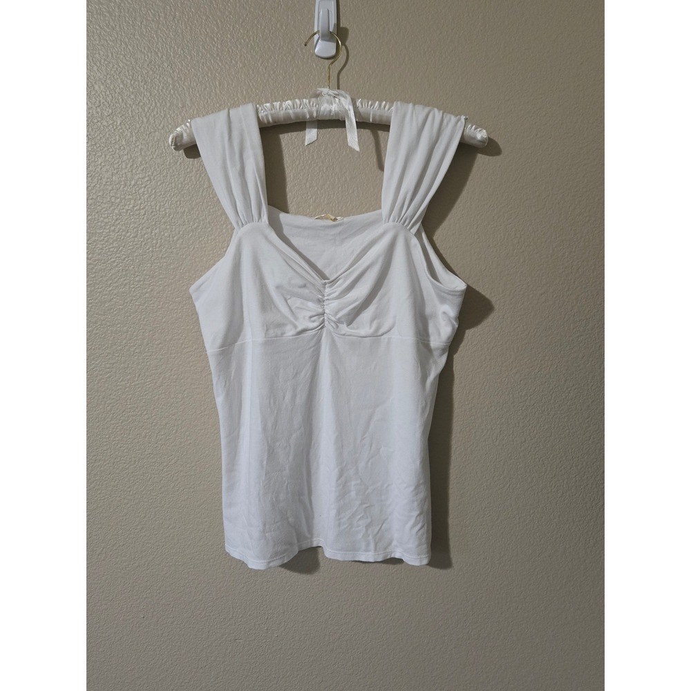 Zen-Knits White Ruched Sweetheart Y2k Tank Top Wide Pleated Straps XL